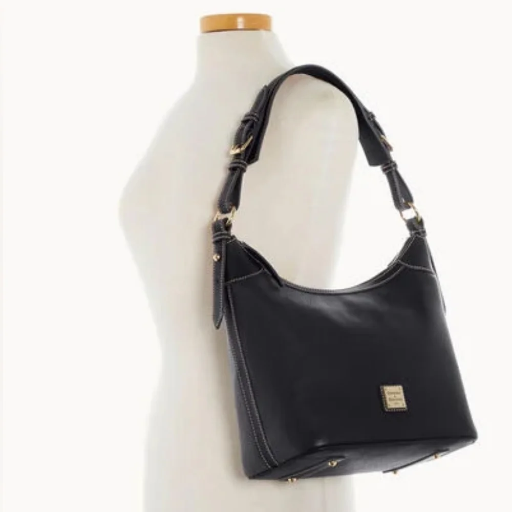 DOONEY & BOURKE Pebble Grain Hobo Sac NWT Black Gold Accents 11.75" x 4" x 11" - Picture 4 of 9